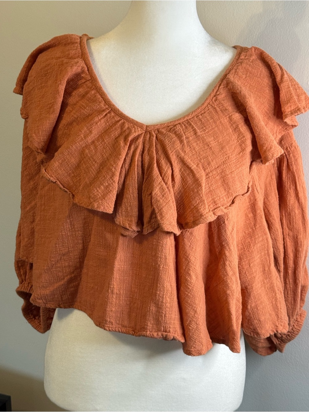 Free People Rust Ruffle Peasant Top - Women